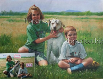 group of children Painting - imd022 portrait of children and pet